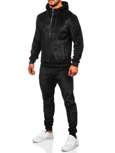 BOLF Herren Velours Sportanzug Jogginganzug Trainingsanzüge Fitnessanzug Hoodie Kapuzenpullover Set Tracksuit Workout Sport Fitness Running Gym Sportswear 3B115 Schwarz L [4D4] von BOLF