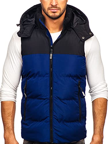 BOLF Herren Weste Bodywarmer Steppweste Daunenweste Funktionsweste Vest Ärmellose Sportweste Kapuzenweste Wärme Freizeit Outdoor Slim Fit Modellauswahl J.BOYZ 1189 Dunkelblau L [1U1] von BOLF