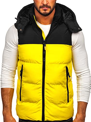 BOLF Herren Weste Bodywarmer Steppweste Daunenweste Funktionsweste Vest Ärmellose Sportweste Kapuzenweste Wärme Freizeit Outdoor Slim Fit Modellauswahl J.Boyz 1189 Gelb L [1U1] von BOLF