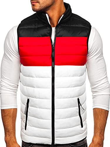 BOLF Herren Weste Stehkragen Steppweste Bodywarmer Daunenweste Reißverschluss Weste Ärmellose Sportweste Zip Wärme Freizeit Outdoor Style HDL88005 Weiss-Schwarz M [1U1] von BOLF