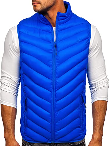 BOLF Herren Weste Stehkragen Steppweste Bodywarmer Daunenweste Reißverschluss Weste Ärmellose Sportweste Zip Wärme Freizeit Outdoor Style HDL88006 Blau L [1U1] von BOLF