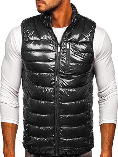 BOLF Herren Weste Stehkragen Steppweste Bodywarmer Daunenweste Reißverschluss Weste Ärmellose Sportweste Zip Wärme Freizeit Outdoor Style R0109A Dunkelgrau XXL [1U1] von BOLF