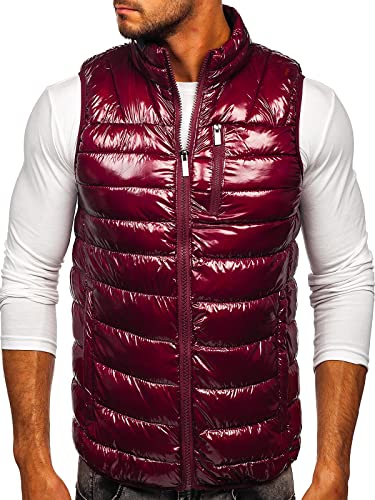 BOLF Herren Weste Stehkragen Steppweste Bodywarmer Daunenweste Reißverschluss Weste Ärmellose Sportweste Zip Wärme Freizeit Outdoor Style R0109A Weinrot 3XL [1U1] von BOLF