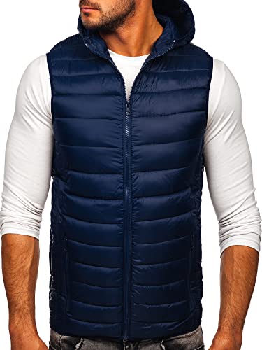 BOLF Herren Weste mit Kapuze Steppweste Bodywarmer Kapuzenweste Daunenweste Reißverschluss Weste Ärmellose Sportweste Zip Wärme Freizeit Outdoor Style 13072 Dunkelblau L [1U1] von BOLF