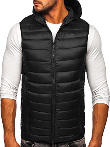 BOLF Herren Weste mit Kapuze Steppweste Bodywarmer Kapuzenweste Daunenweste Reißverschluss Weste Ärmellose Sportweste Zip Wärme Freizeit Outdoor Style 13072 Schwarz M [1U1] von BOLF