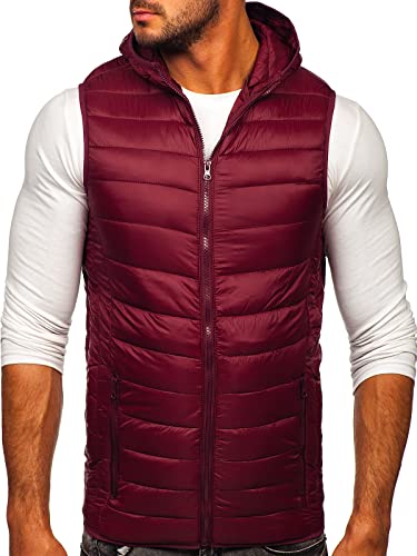 BOLF Herren Weste mit Kapuze Steppweste Bodywarmer Kapuzenweste Daunenweste Reißverschluss Weste Ärmellose Sportweste Zip Wärme Freizeit Outdoor Style 13072 Weinrot M [1U1] von BOLF