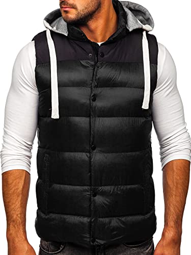 BOLF Herren Weste mit Kapuze Steppweste Bodywarmer Kapuzenweste Daunenweste Reißverschluss Weste Ärmellose Sportweste Zip Wärme Freizeit Outdoor Style 13078 Schwarz L [1U1] von BOLF