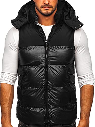 BOLF Herren Weste mit Kapuze Steppweste Bodywarmer Kapuzenweste Daunenweste Reißverschluss Weste Ärmellose Sportweste Zip Wärme Freizeit Outdoor Style 13079 Schwarz XXL [1U1] von BOLF