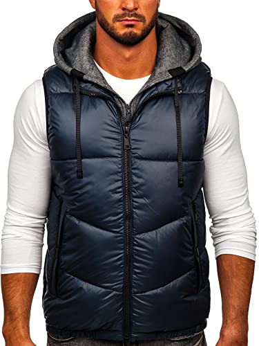 BOLF Herren Weste mit Kapuze Steppweste Bodywarmer Kapuzenweste Daunenweste Reißverschluss Weste Ärmellose Sportweste Zip Wärme Freizeit Outdoor Style 2908 Dunkelblau L [1U1] von BOLF