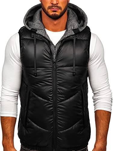 BOLF Herren Weste mit Kapuze Steppweste Bodywarmer Kapuzenweste Daunenweste Reißverschluss Weste Ärmellose Sportweste Zip Wärme Freizeit Outdoor Style 2908 Schwarz M [1U1] von BOLF