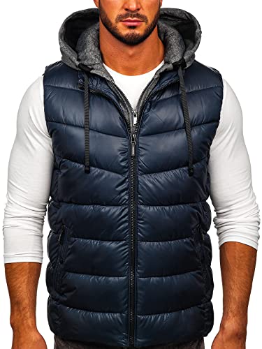 BOLF Herren Weste mit Kapuze Steppweste Bodywarmer Kapuzenweste Daunenweste Reißverschluss Weste Ärmellose Sportweste Zip Wärme Freizeit Outdoor Style 2909 Dunkelblau M [1U1] von BOLF