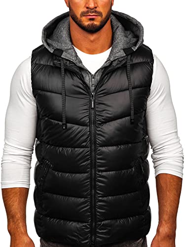 BOLF Herren Weste mit Kapuze Steppweste Bodywarmer Kapuzenweste Daunenweste Reißverschluss Weste Ärmellose Sportweste Zip Wärme Freizeit Outdoor Style 2909 Schwarz M [1U1] von BOLF