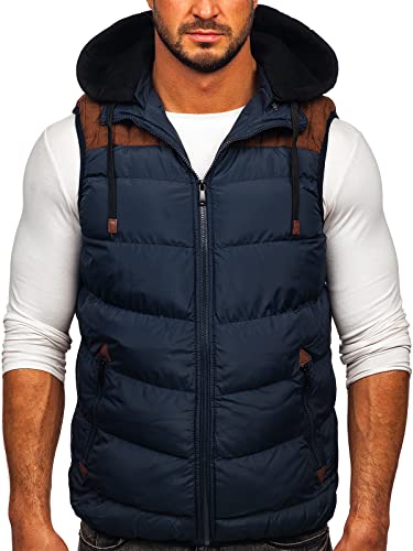 BOLF Herren Weste mit Kapuze Steppweste Bodywarmer Kapuzenweste Daunenweste Reißverschluss Weste Ärmellose Sportweste Zip Wärme Freizeit Outdoor Style B5382 Dunkelblau M [1U1] von BOLF