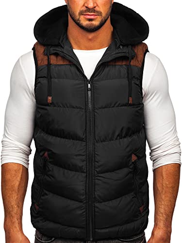 BOLF Herren Weste mit Kapuze Steppweste Bodywarmer Kapuzenweste Daunenweste Reißverschluss Weste Ärmellose Sportweste Zip Wärme Freizeit Outdoor Style B5382 Schwarz M [1U1] von BOLF