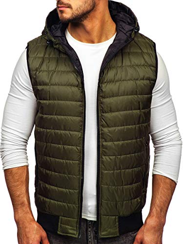 BOLF Herren Weste mit Kapuze Steppweste Bodywarmer Kapuzenweste Daunenweste Reißverschluss Weste Ärmellose Sportweste Zip Wärme Freizeit Outdoor Style J.Style MY88 Grün L [4D4] von BOLF