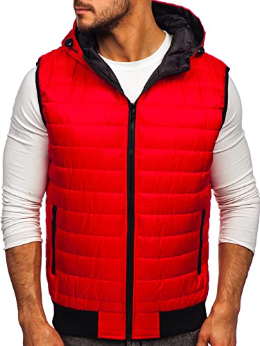 BOLF Herren Weste mit Kapuze Steppweste Bodywarmer Kapuzenweste Daunenweste Reißverschluss Weste Ärmellose Sportweste Zip Wärme Freizeit Outdoor Style J.Style MY88 Rot M [4D4] von BOLF