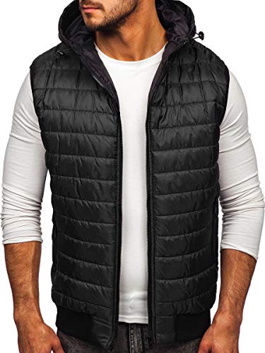 BOLF Herren Weste mit Kapuze Steppweste Bodywarmer Kapuzenweste Daunenweste Reißverschluss Weste Ärmellose Sportweste Zip Wärme Freizeit Outdoor Style J.Style MY88 Schwarz L [4D4] von BOLF