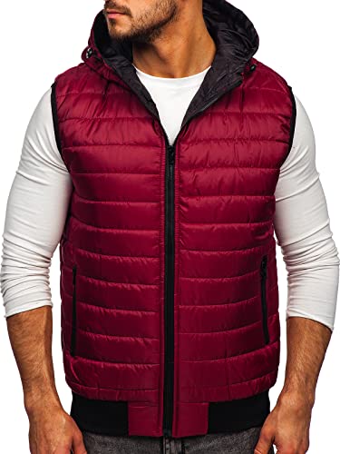 BOLF Herren Weste mit Kapuze Steppweste Bodywarmer Kapuzenweste Daunenweste Reißverschluss Weste Ärmellose Sportweste Zip Wärme Freizeit Outdoor Style J.STYLE MY88 Weinrot L [4D4] von BOLF