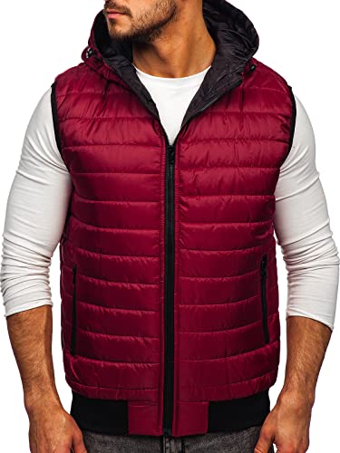 BOLF Herren Weste mit Kapuze Steppweste Bodywarmer Kapuzenweste Daunenweste Reißverschluss Weste Ärmellose Sportweste Zip Wärme Freizeit Outdoor Style J.Style MY88 Weinrot M [4D4] von BOLF