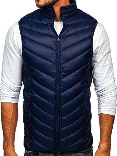 BOLF Herren Weste mit Stehkragen Steppweste Bodywarmer Daunenweste Reißverschluss Ärmellose Sportweste Zip Wärme Freizeit Outdoor Style 13073 Dunkelblau L [1U1] von BOLF