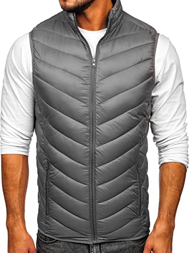 BOLF Herren Weste mit Stehkragen Steppweste Bodywarmer Daunenweste Reißverschluss Ärmellose Sportweste Zip Wärme Freizeit Outdoor Style 13073 Grau M [1U1] von BOLF