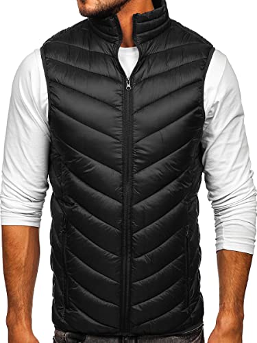 BOLF Herren Weste mit Stehkragen Steppweste Bodywarmer Daunenweste Reißverschluss Ärmellose Sportweste Zip Wärme Freizeit Outdoor Style 13073 Schwarz XL [1U1] von BOLF