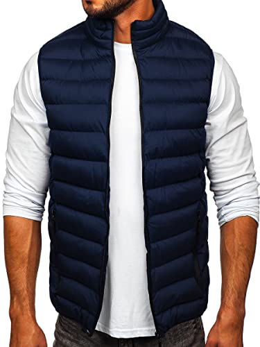 BOLF Herren Weste mit Stehkragen Steppweste Bodywarmer Daunenweste Reißverschluss Ärmellose Sportweste Zip Wärme Freizeit Outdoor Style 5M711 Dunkelblau XL [1U1] von BOLF