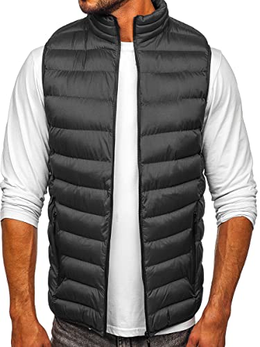 BOLF Herren Weste mit Stehkragen Steppweste Bodywarmer Daunenweste Reißverschluss Ärmellose Sportweste Zip Wärme Freizeit Outdoor Style 5M711 Dunkelgrau M [1U1] von BOLF