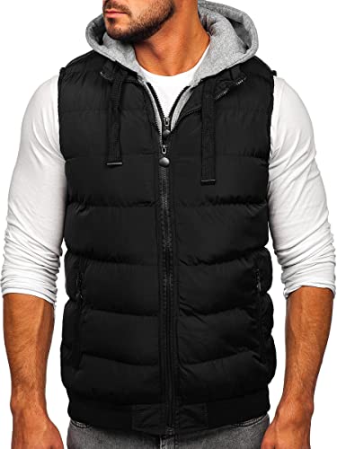 BOLF Herren Weste mit Stehkragen Steppweste Bodywarmer Daunenweste Reißverschluss Ärmellose Sportweste Zip Wärme Freizeit Outdoor Style 5M751 Schwarz XXL [1U1] von BOLF