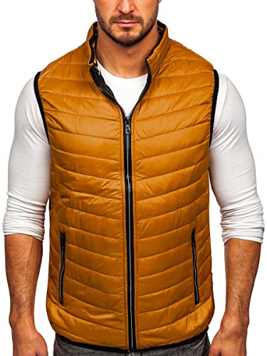 BOLF Herren Weste mit Stehkragen Steppweste Bodywarmer Daunenweste Reißverschluss Ärmellose Sportweste Zip Wärme Freizeit Outdoor Style 7103 Camel S [1U1] von BOLF