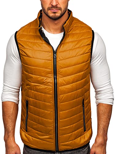 BOLF Herren Weste mit Stehkragen Steppweste Bodywarmer Daunenweste Reißverschluss Ärmellose Sportweste Zip Wärme Freizeit Outdoor Style 7103 Camel XXL [1U1] von BOLF