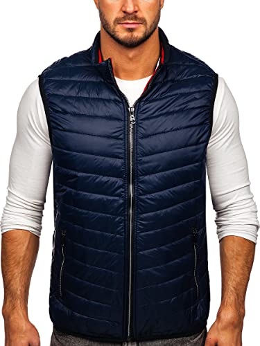 BOLF Herren Weste mit Stehkragen Steppweste Bodywarmer Daunenweste Reißverschluss Ärmellose Sportweste Zip Wärme Freizeit Outdoor Style 7103 Dunkelblau XL [1U1] von BOLF