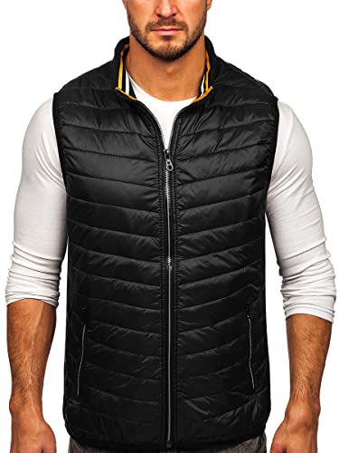 BOLF Herren Weste mit Stehkragen Steppweste Bodywarmer Daunenweste Reißverschluss Ärmellose Sportweste Zip Wärme Freizeit Outdoor Style 7103 Schwarz L [1U1] von BOLF