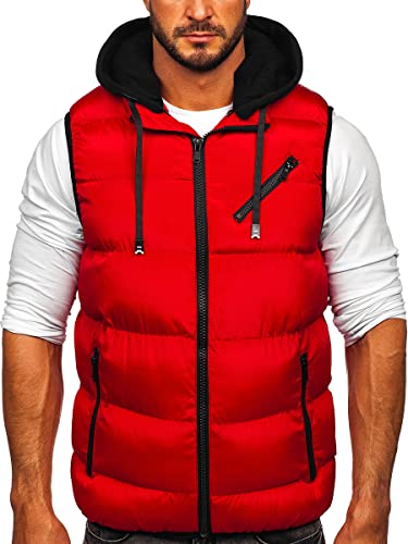 BOLF Herren Weste mit Stehkragen Steppweste Bodywarmer Daunenweste Reißverschluss Ärmellose Sportweste Zip Wärme Freizeit Outdoor Style 7126 Rot S [1U1] von BOLF