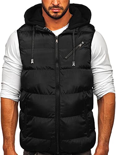 BOLF Herren Weste mit Stehkragen Steppweste Bodywarmer Daunenweste Reißverschluss Ärmellose Sportweste Zip Wärme Freizeit Outdoor Style 7126 Schwarz M [1U1] von BOLF