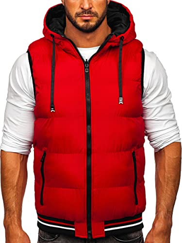 BOLF Herren Weste mit Stehkragen Steppweste Bodywarmer Daunenweste Reißverschluss Ärmellose Sportweste Zip Wärme Freizeit Outdoor Style 7127 Rot-Schwarz S [1U1] von BOLF