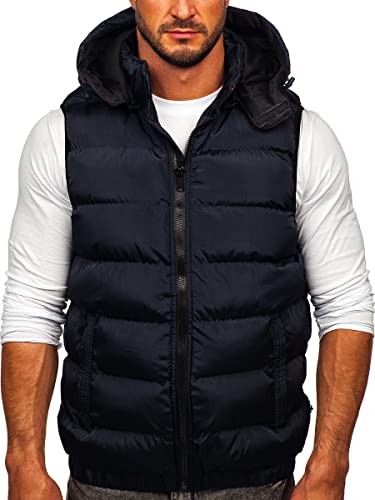 BOLF Herren Weste mit Stehkragen Steppweste Bodywarmer Daunenweste Reißverschluss Ärmellose Sportweste Zip Wärme Freizeit Outdoor Style 7129 Dunkelblau S [1U1] von BOLF