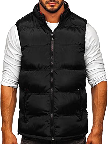 BOLF Herren Weste mit Stehkragen Steppweste Bodywarmer Daunenweste Reißverschluss Ärmellose Sportweste Zip Wärme Freizeit Outdoor Style 7131 Schwarz L [1U1] von BOLF