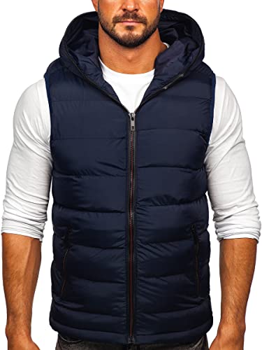 BOLF Herren Weste mit Stehkragen Steppweste Bodywarmer Daunenweste Reißverschluss Ärmellose Sportweste Zip Wärme Freizeit Outdoor Style 7M805 Dunkelblau M [1U1] von BOLF