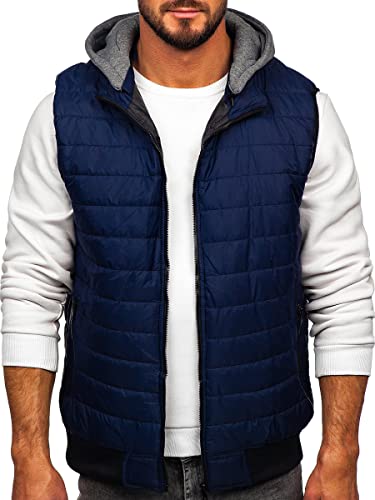 BOLF Herren Weste mit Stehkragen Steppweste Bodywarmer Daunenweste Reißverschluss Ärmellose Sportweste Zip Wärme Freizeit Outdoor Style 8M983 Dunkelblau M [1U1] von BOLF