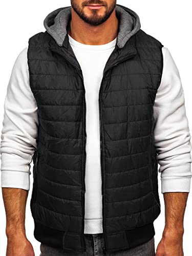 BOLF Herren Weste mit Stehkragen Steppweste Bodywarmer Daunenweste Reißverschluss Ärmellose Sportweste Zip Wärme Freizeit Outdoor Style 8M983 Schwarz M [1U1] von BOLF