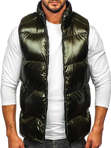 BOLF Herren Weste mit Stehkragen Steppweste Bodywarmer Daunenweste Reißverschluss Ärmellose Sportweste Zip Wärme Freizeit Outdoor Style 9968 Grün S [1U1] von BOLF