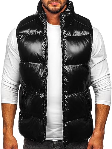 BOLF Herren Weste mit Stehkragen Steppweste Bodywarmer Daunenweste Reißverschluss Ärmellose Sportweste Zip Wärme Freizeit Outdoor Style 9968 Schwarz S [1U1] von BOLF