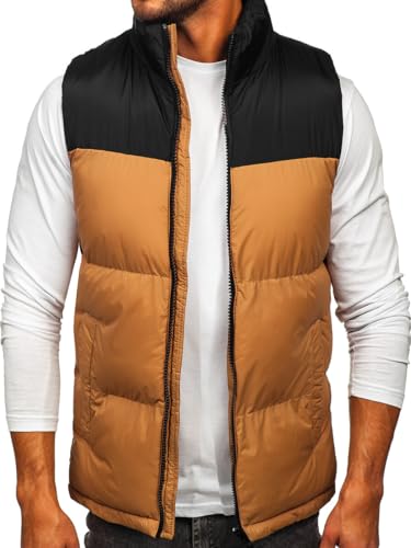 BOLF Herren Weste mit Stehkragen Steppweste Bodywarmer Daunenweste Reißverschluss Ärmellose Sportweste Zip Wärme Freizeit Outdoor Style 9969 Camel M [1U1] von BOLF