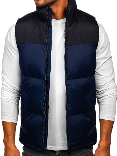 BOLF Herren Weste mit Stehkragen Steppweste Bodywarmer Daunenweste Reißverschluss Ärmellose Sportweste Zip Wärme Freizeit Outdoor Style 9969 Dunkelblau L [1U1] von BOLF