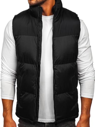 BOLF Herren Weste mit Stehkragen Steppweste Bodywarmer Daunenweste Reißverschluss Ärmellose Sportweste Zip Wärme Freizeit Outdoor Style 9969 Schwarz L [1U1] von BOLF