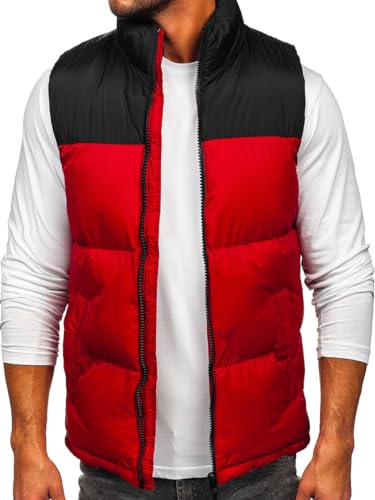 BOLF Herren Weste mit Stehkragen Steppweste Bodywarmer Daunenweste Reißverschluss Ärmellose Sportweste Zip Wärme Freizeit Outdoor Style 9969 Weinrot XXL [1U1] von BOLF
