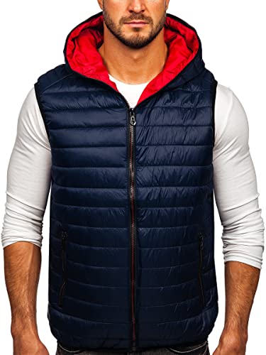 BOLF Herren Weste mit Stehkragen Steppweste Bodywarmer Kapuze Daunenweste Reißverschluss Ärmellose Sportweste Zip Wärme Freizeit Outdoor Style 7106 Dunkelblau M [1U1] von BOLF