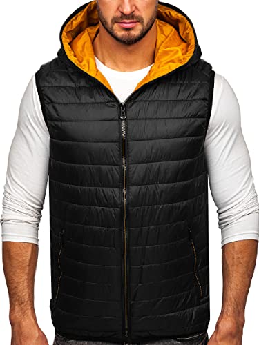 BOLF Herren Weste mit Stehkragen Steppweste Bodywarmer Kapuze Daunenweste Reißverschluss Ärmellose Sportweste Zip Wärme Freizeit Outdoor Style 7106 Schwarz L [1U1] von BOLF