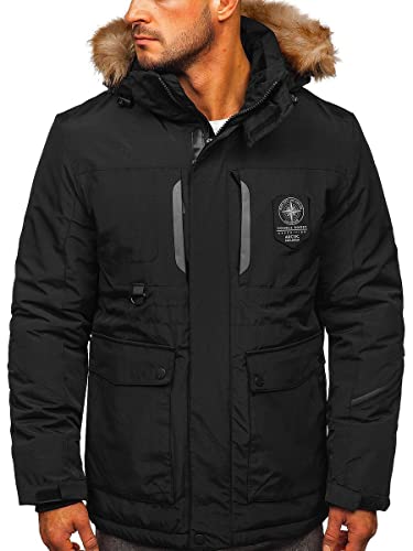 BOLF Herren Winterjacke Gefüttert mit Kapuze Kapuzenjacke Wärm Winter Herbst Freizeit Outdoor Casual Style 1827 Schwarz XXL [4D4] von BOLF